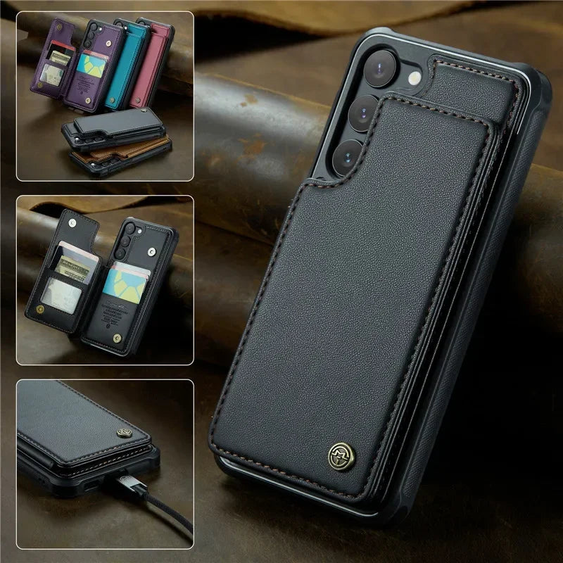 Leather Magnetic Wallet Phone Case with Pocket for Samsung