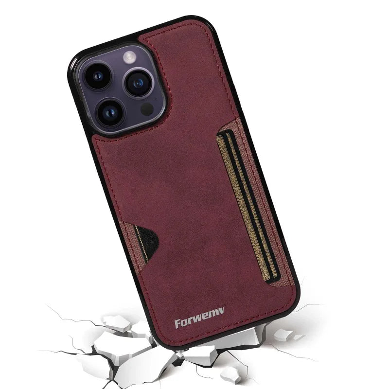 Retro Card Holder Leather Case for iPhone - CaseifyTrend