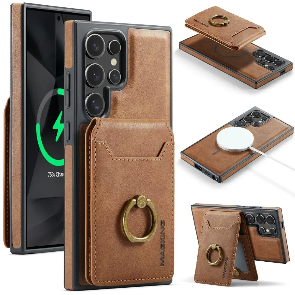 Detachable Magnetic Leather Wallet Case with Card Holder for Samsung