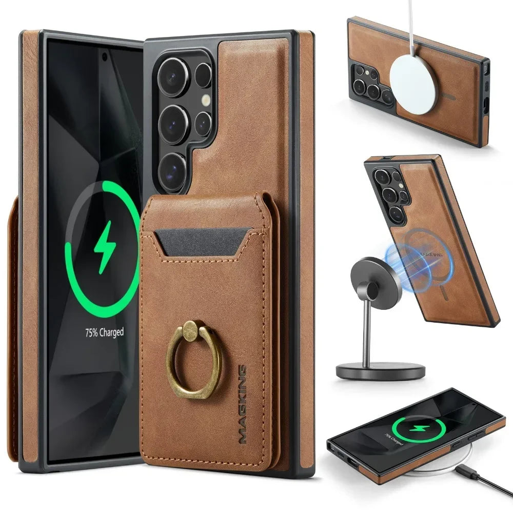 Detachable Magnetic Leather Wallet Case with Card Holder for Samsung