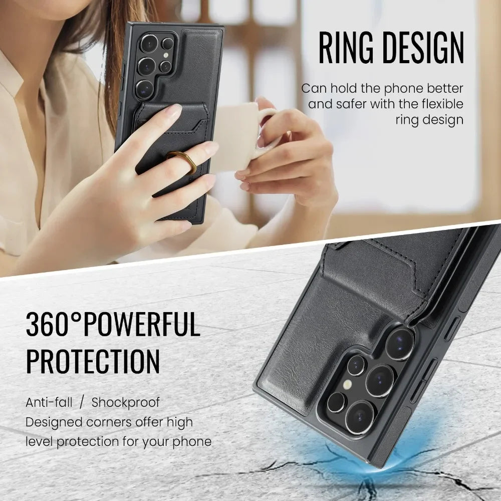 Detachable Magnetic Leather Wallet Case with Card Holder for Samsung