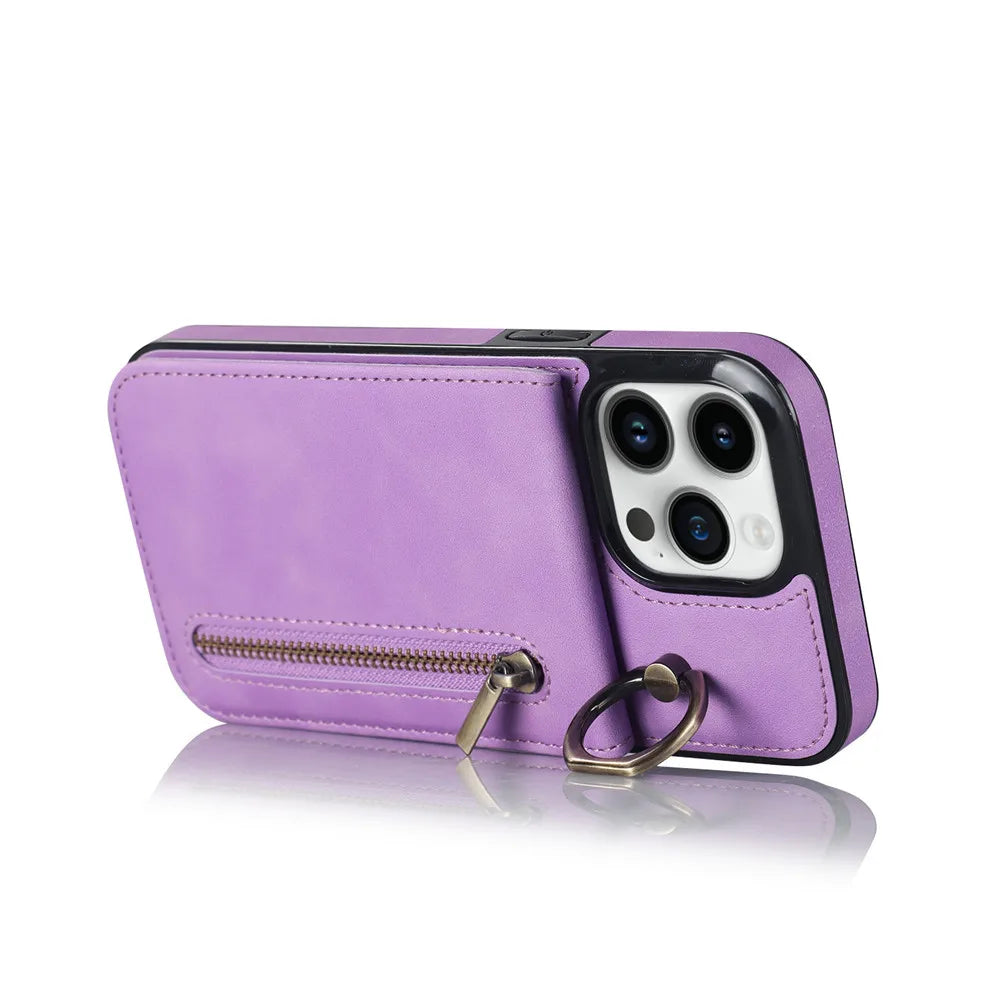 Zipper Wallet Leather Phone Case with Card Holder Kickstand