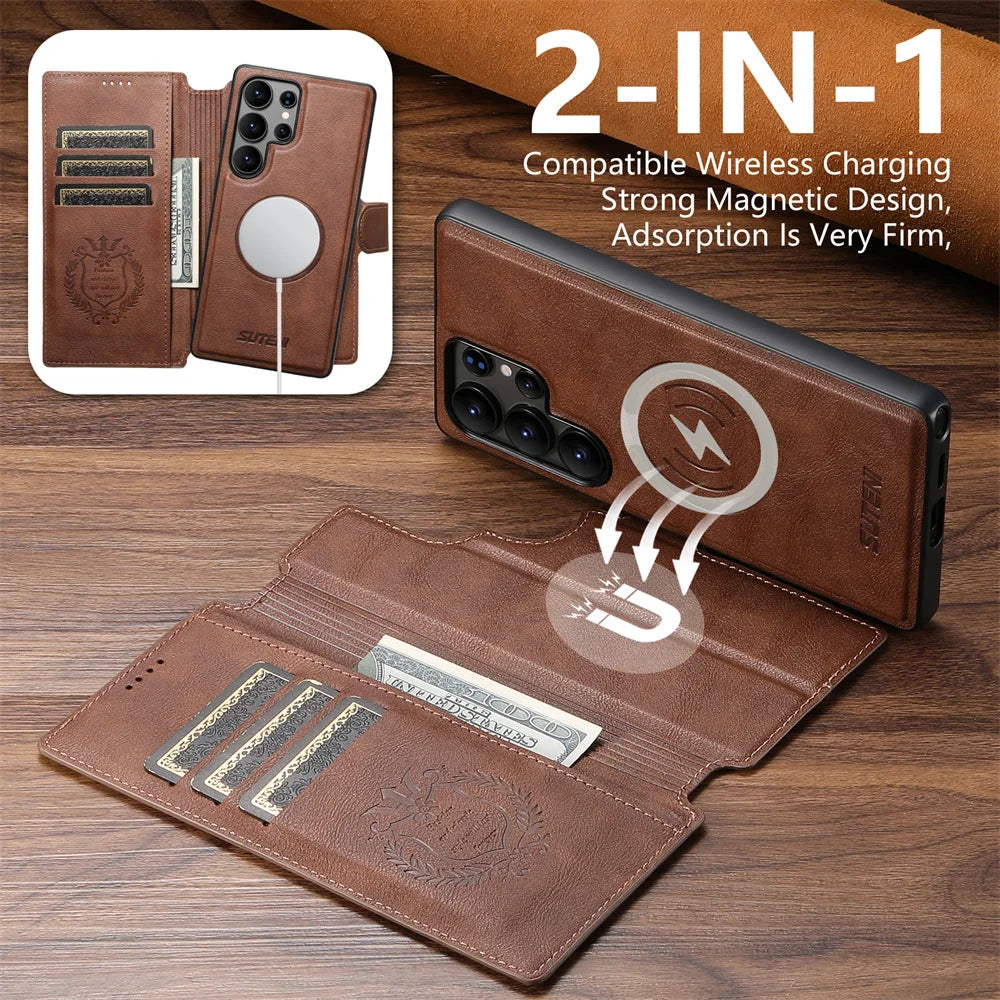 Detachable Magnetic Leather Wallet Phone Case for Samsung