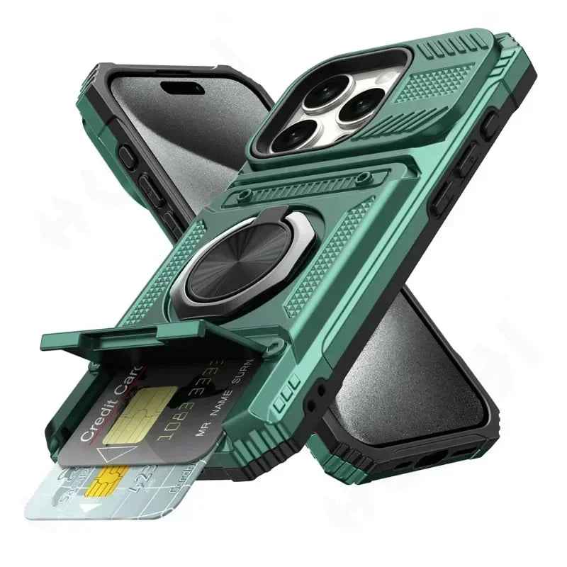 Magnetic iPhone Wallet Case with Ring Kickstand