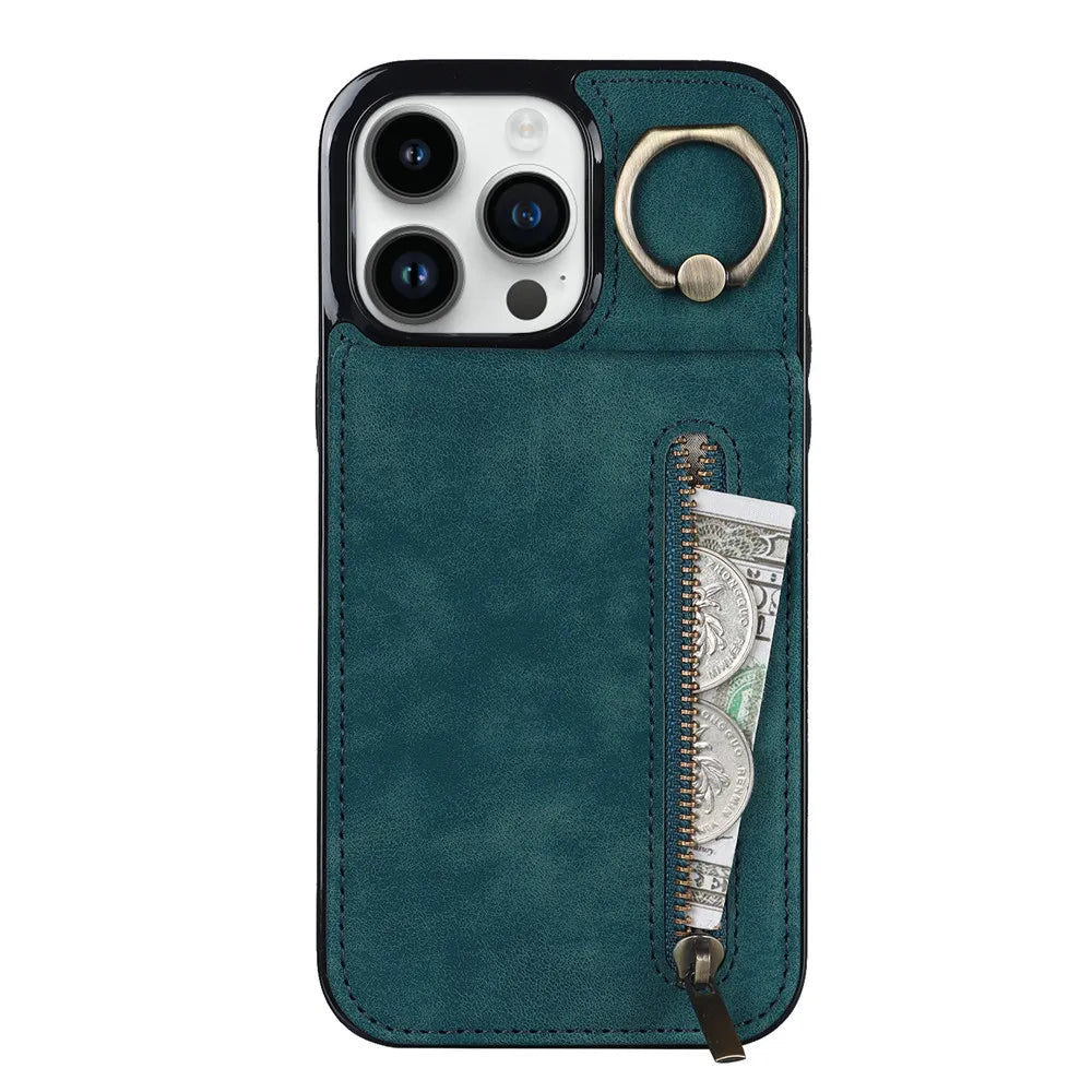 Zipper Wallet Leather Phone Case with Card Holder Kickstand