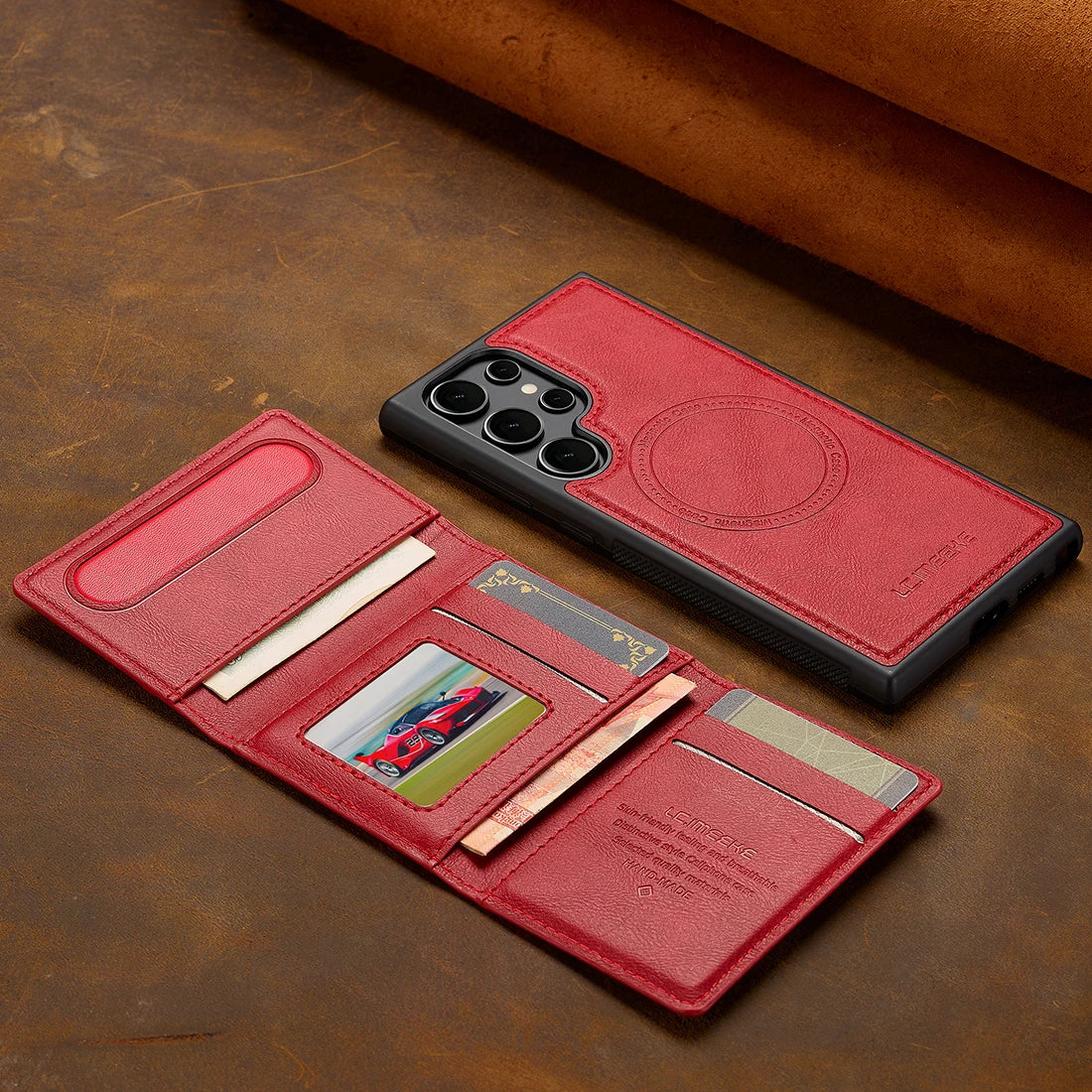 Magnetic Leather Wallet Case with Card Pocket for Samsung