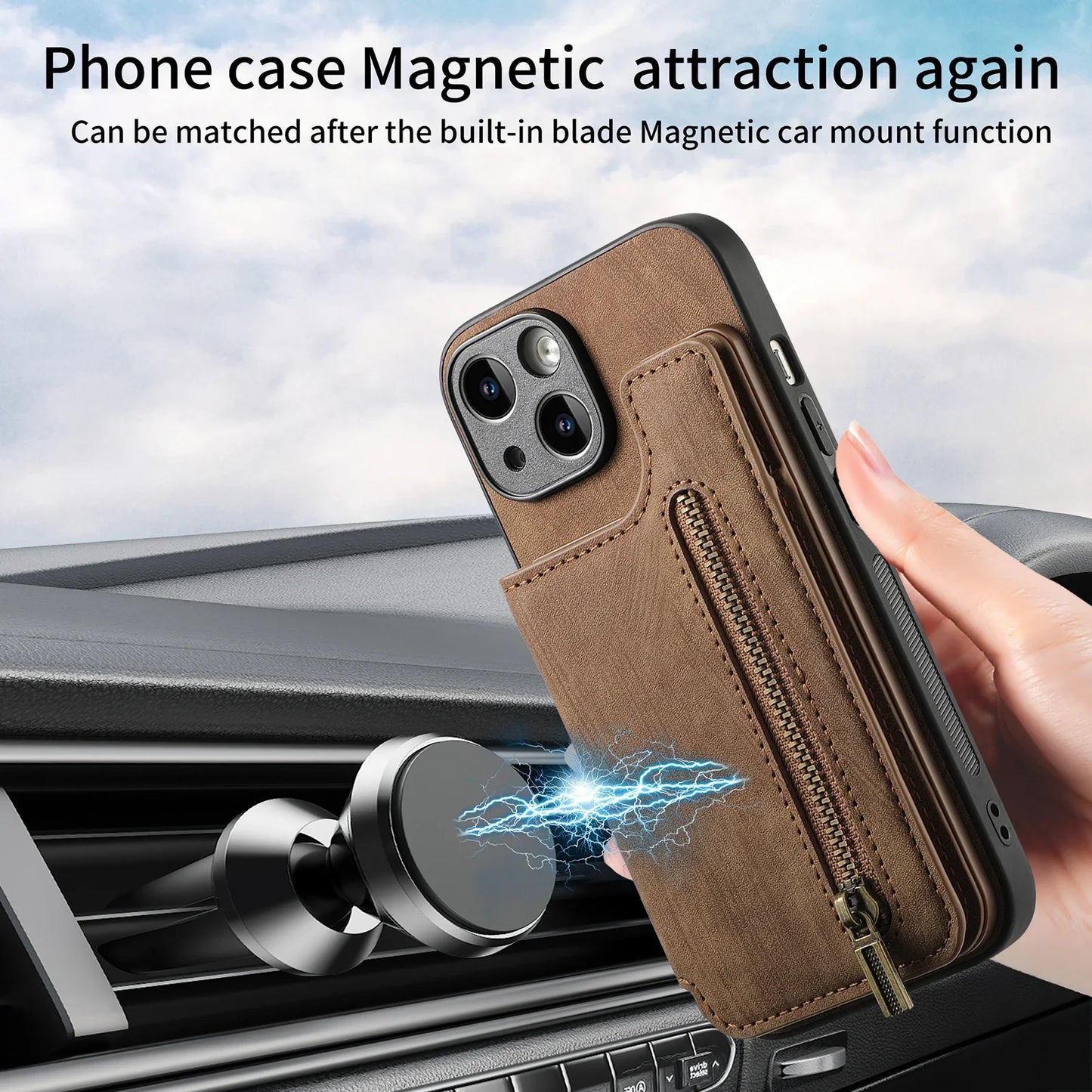 Zipper Wallet Leather Case with Card Slots for iPhone