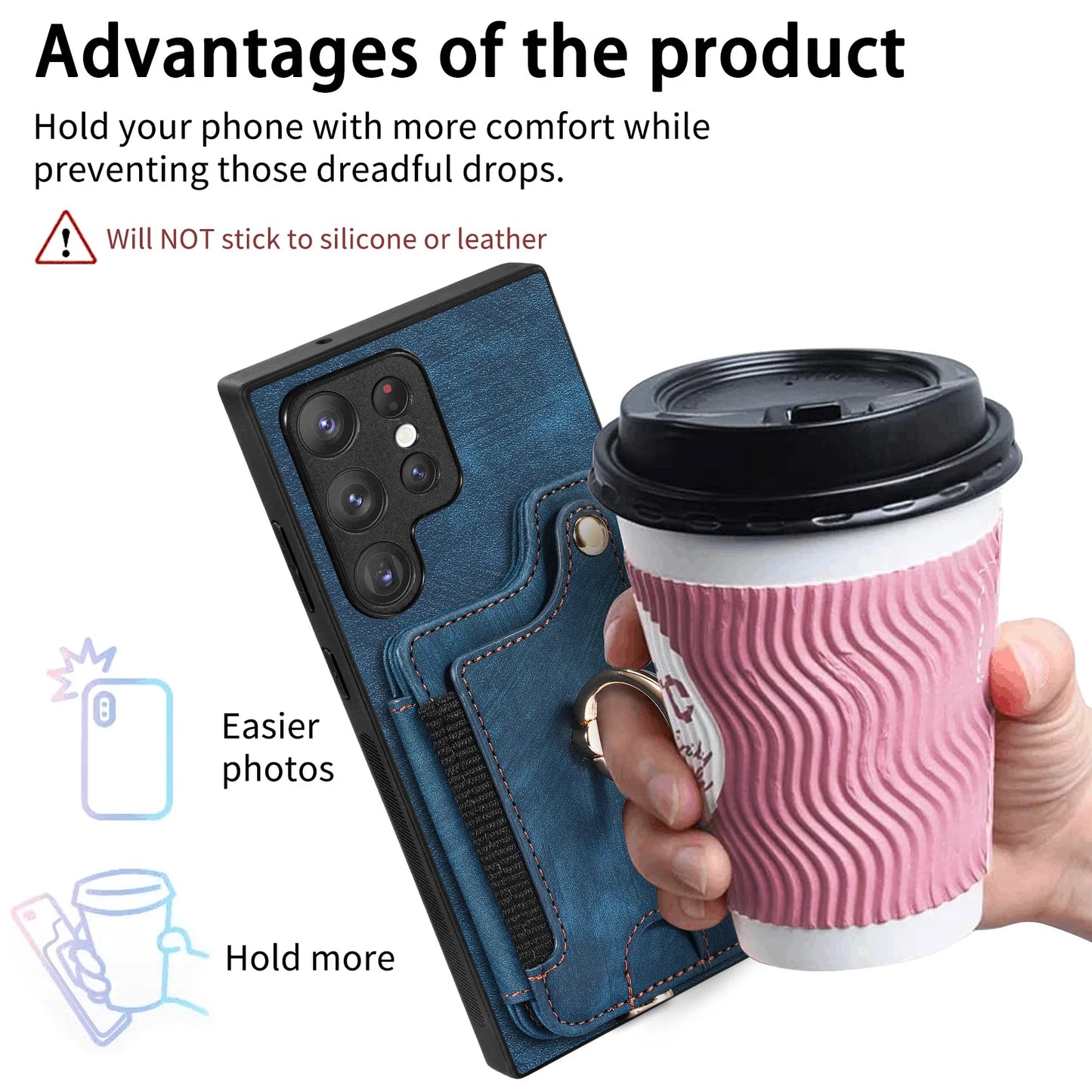 Leather Wallet Phone Case with Ring Holder for Samsung