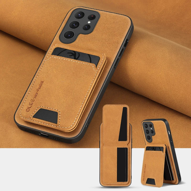 Solid Color Leather Wallet Phone Case with Card Slot for Samsung