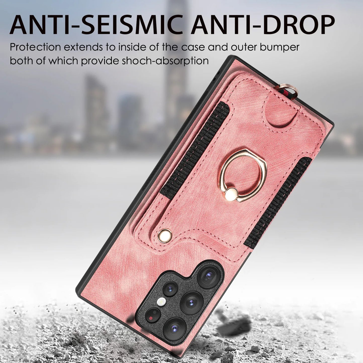 Leather Wallet Phone Case with Ring Holder for Samsung