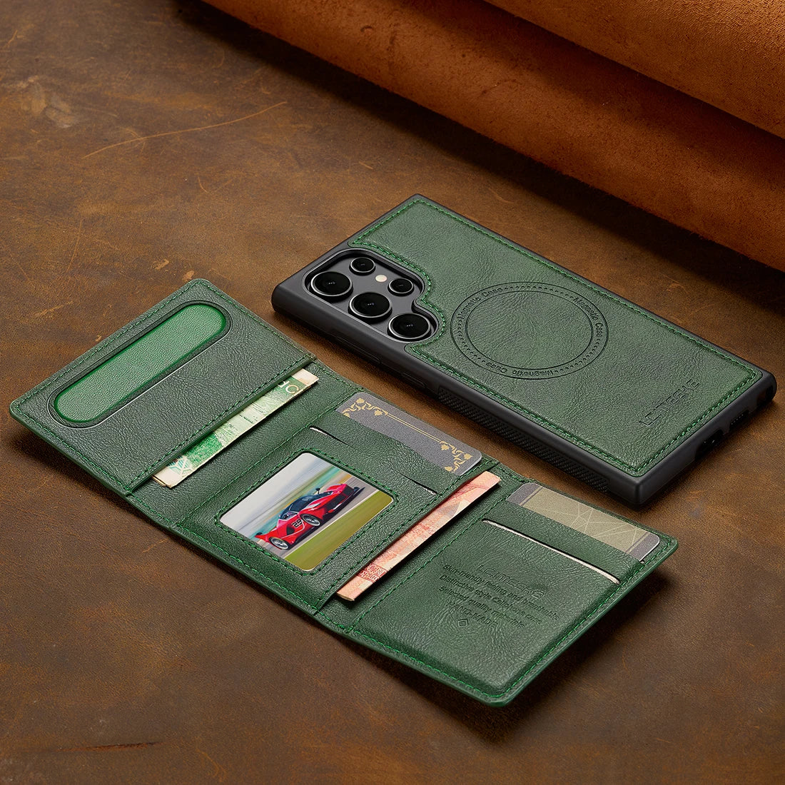Magnetic Leather Wallet Case with Card Pocket for Samsung