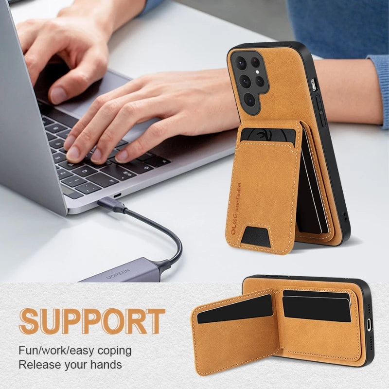 Solid Color Leather Wallet Phone Case with Card Slot for Samsung