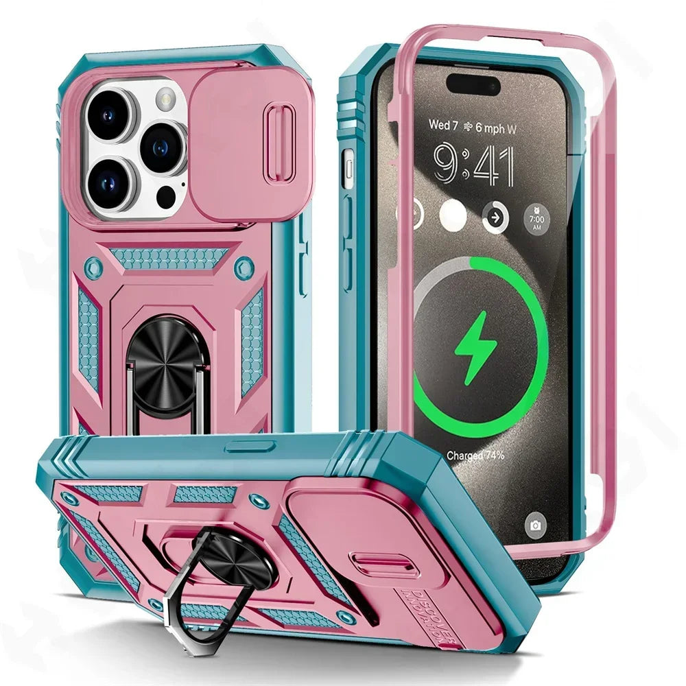 Military Armor iPhone Case with Camera Slide & 360° Stand