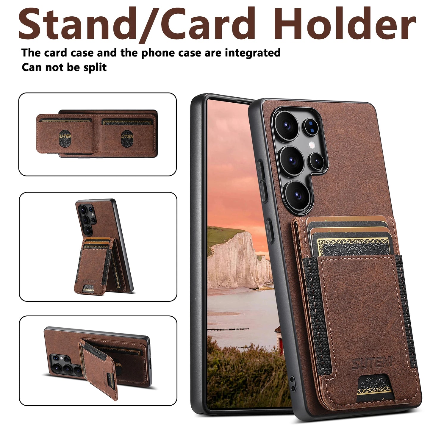 Luxury PU Leather Card Holder Stand Case for Samsung