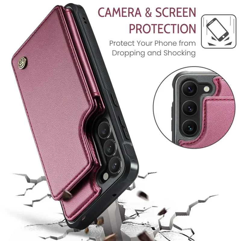 Leather Magnetic Wallet Phone Case with Pocket for Samsung