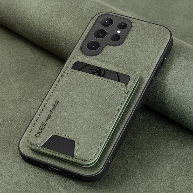 Solid Color Leather Wallet Phone Case with Card Slot for Samsung