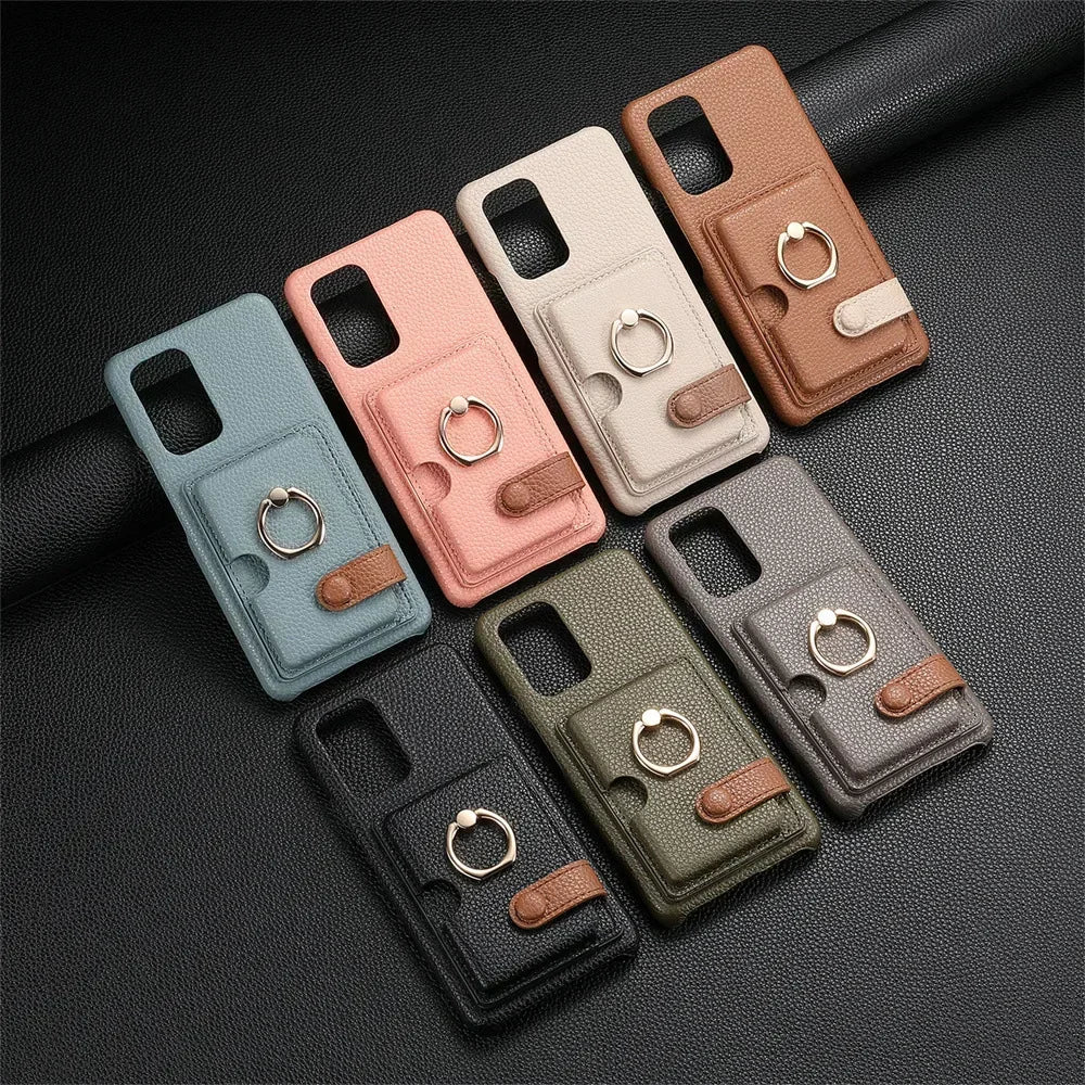 Leather Wallet Phone Case with Ring for Samsung Galaxy Series