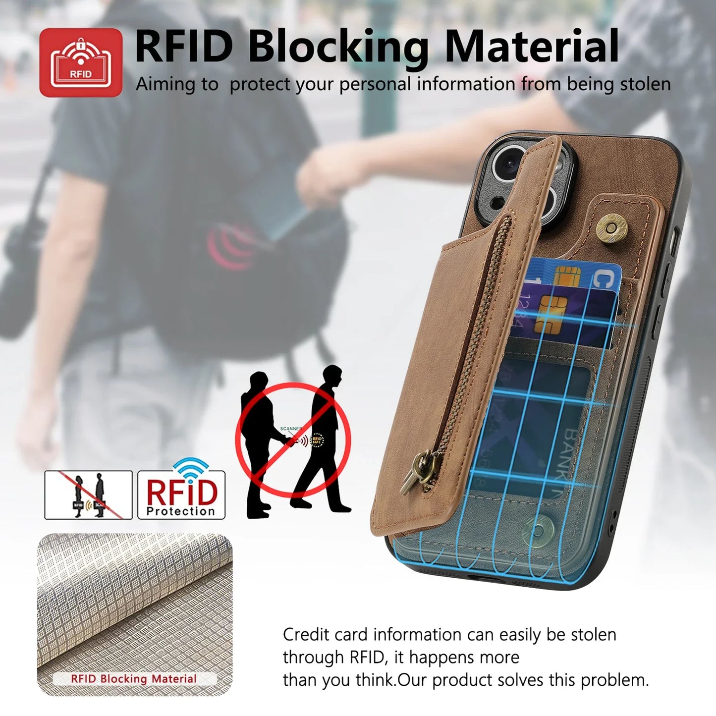 Zipper Wallet Leather Case with Card Slots for iPhone