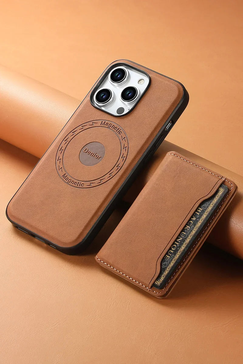 Retro Leather Wallet Case with MagSafe & Card Holder for iPhone