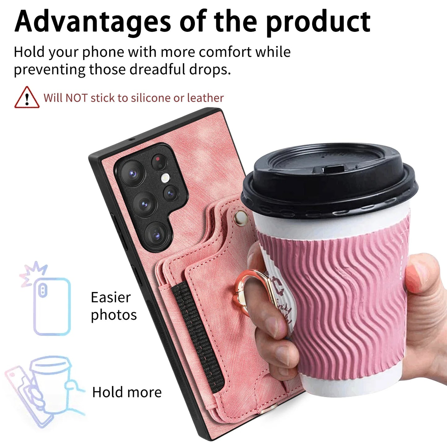 Leather Wallet Phone Case with Ring Holder for Samsung