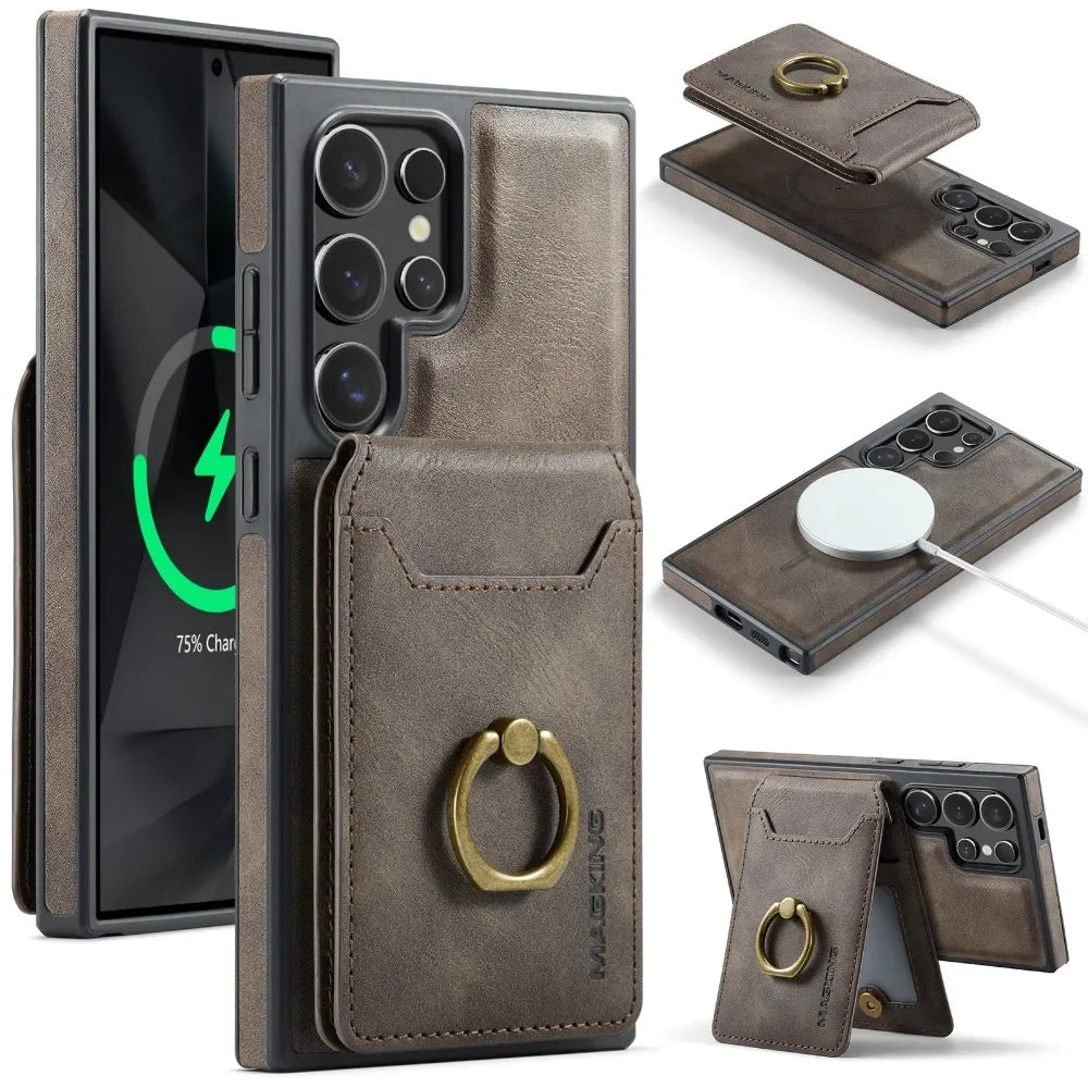 Detachable Magnetic Leather Wallet Case with Card Holder for Samsung