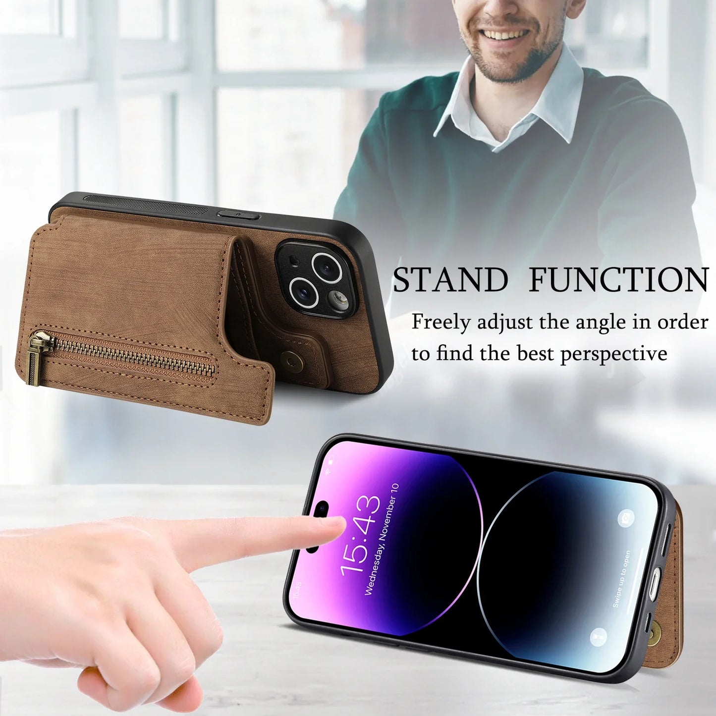 Zipper Wallet Leather Case with Card Slots for iPhone