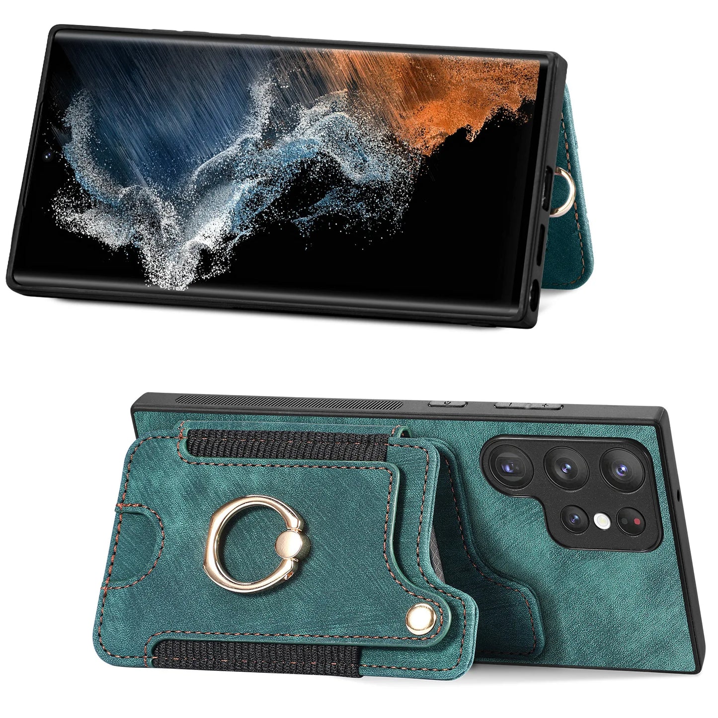 Leather Wallet Phone Case with Ring Holder for Samsung