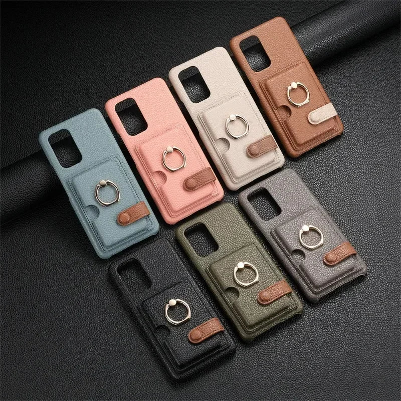 Leather Wallet Phone Case with Ring for Samsung Galaxy Series