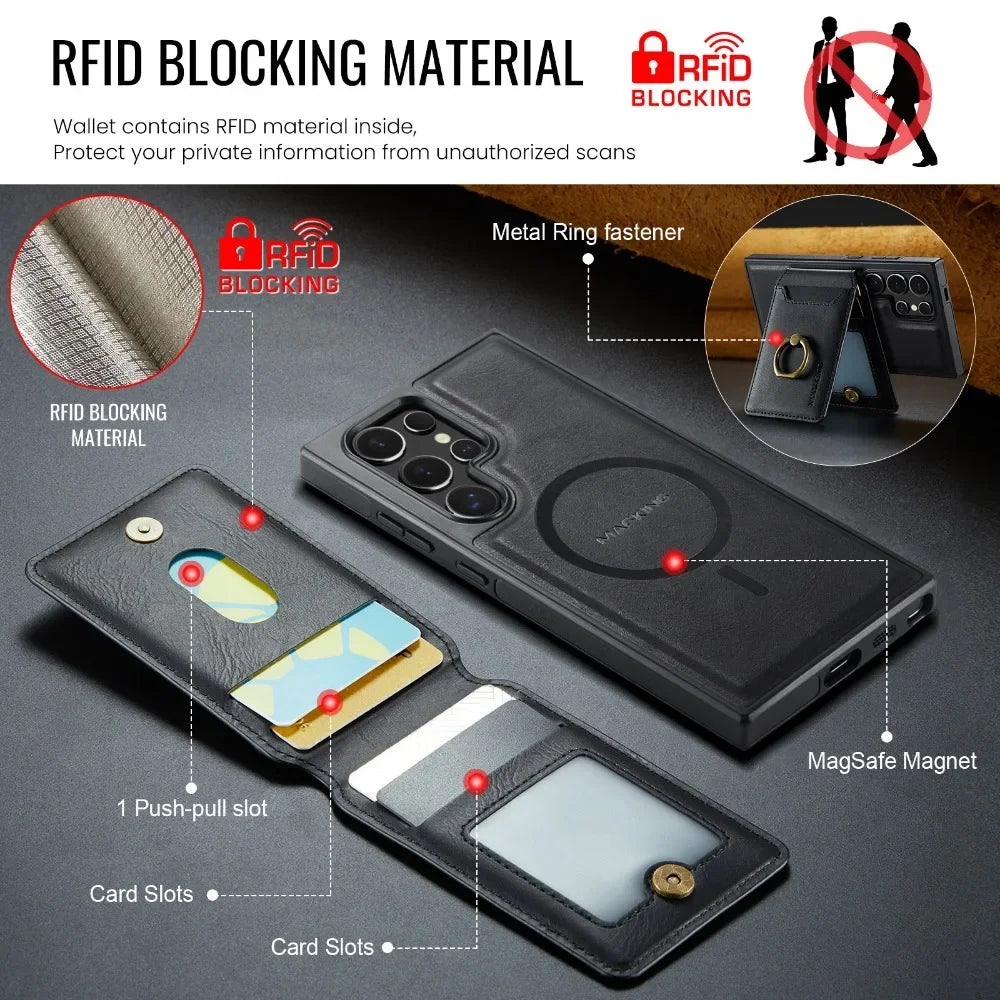 Detachable Magnetic Leather Wallet Case with Card Holder for Samsung