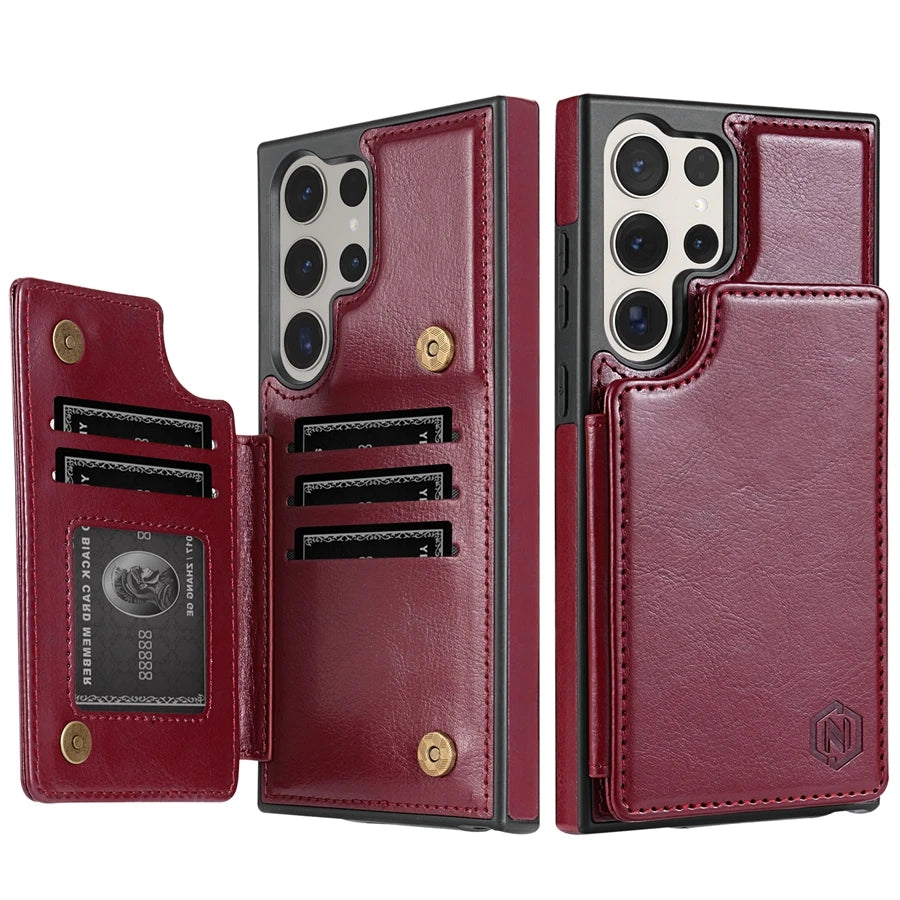 Wallet Magnetic RFID Leather Case with Card Slots for Samsung
