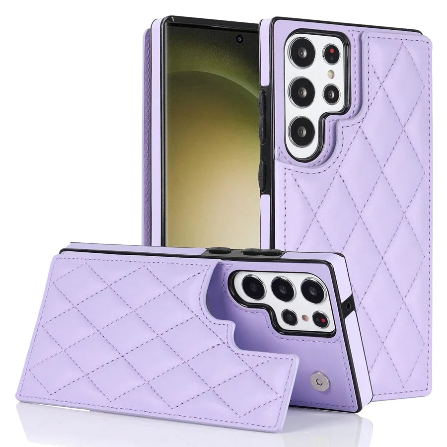 Wallet Flip Leather Case with Double Button for Samsung