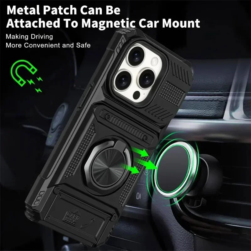Magnetic iPhone Wallet Case with Ring Kickstand