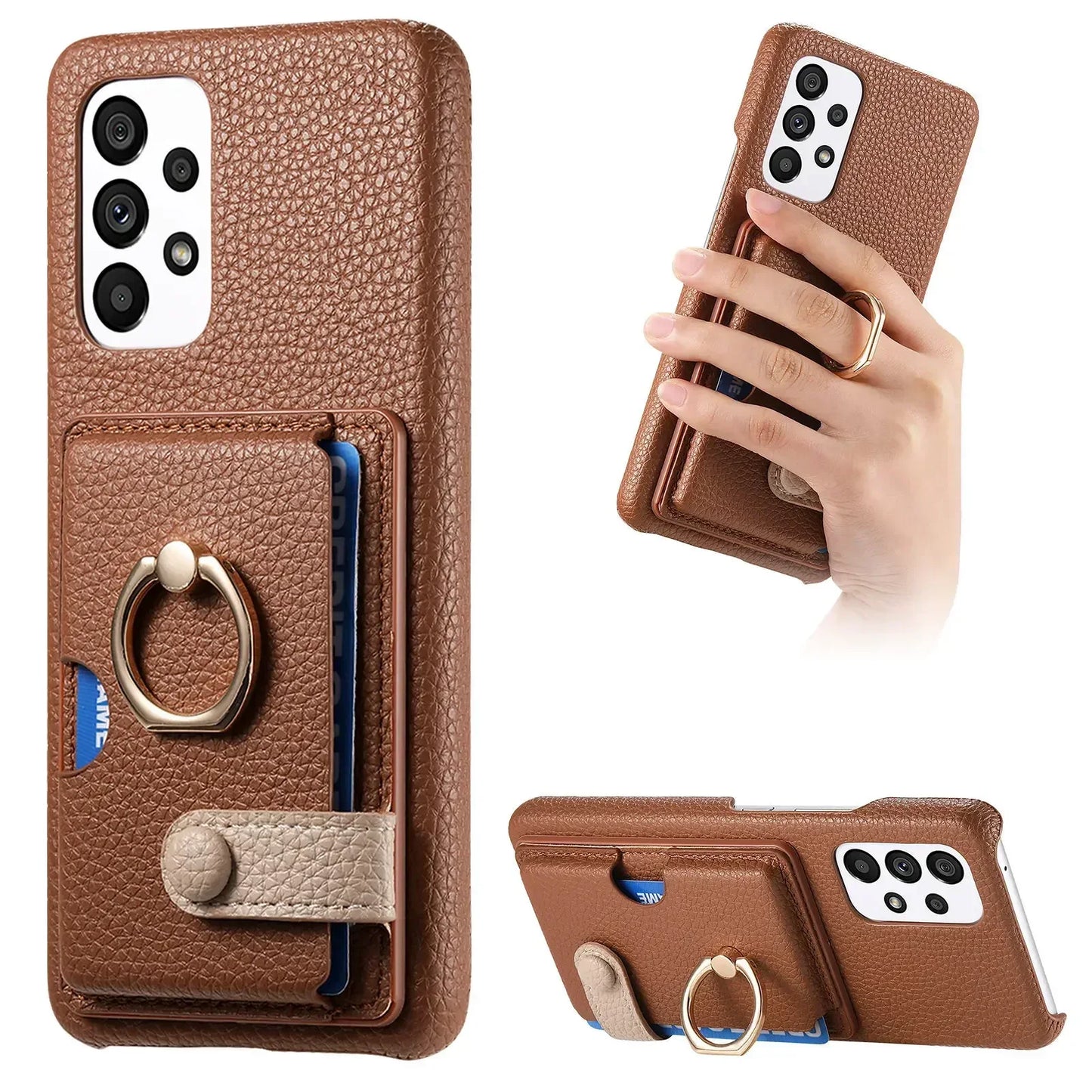 Leather Wallet Phone Case with Ring for Samsung Galaxy Series