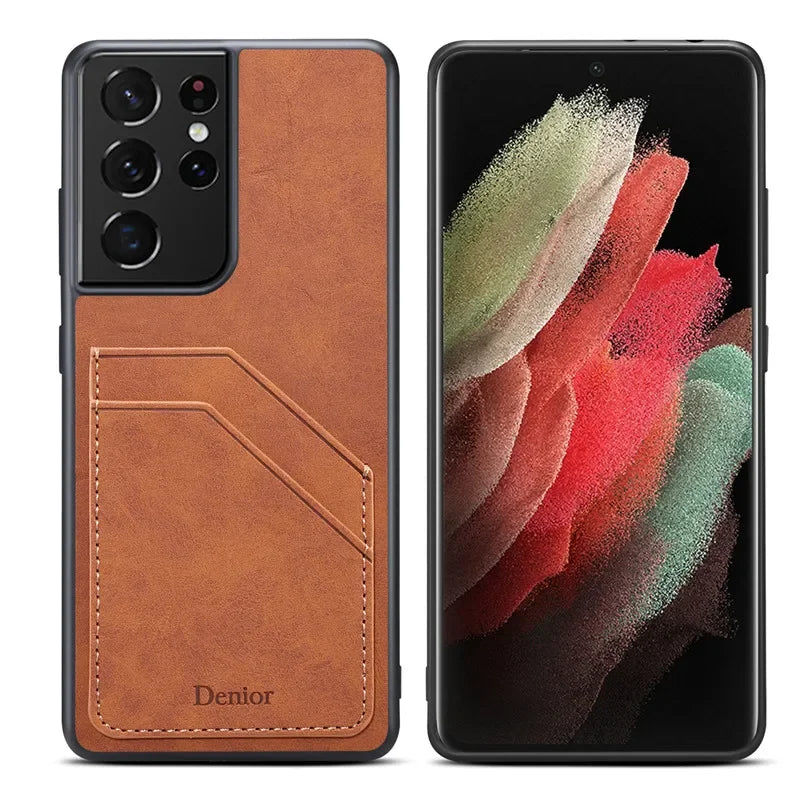 Luxury Leather Samsung Case with Card Holder & Stand