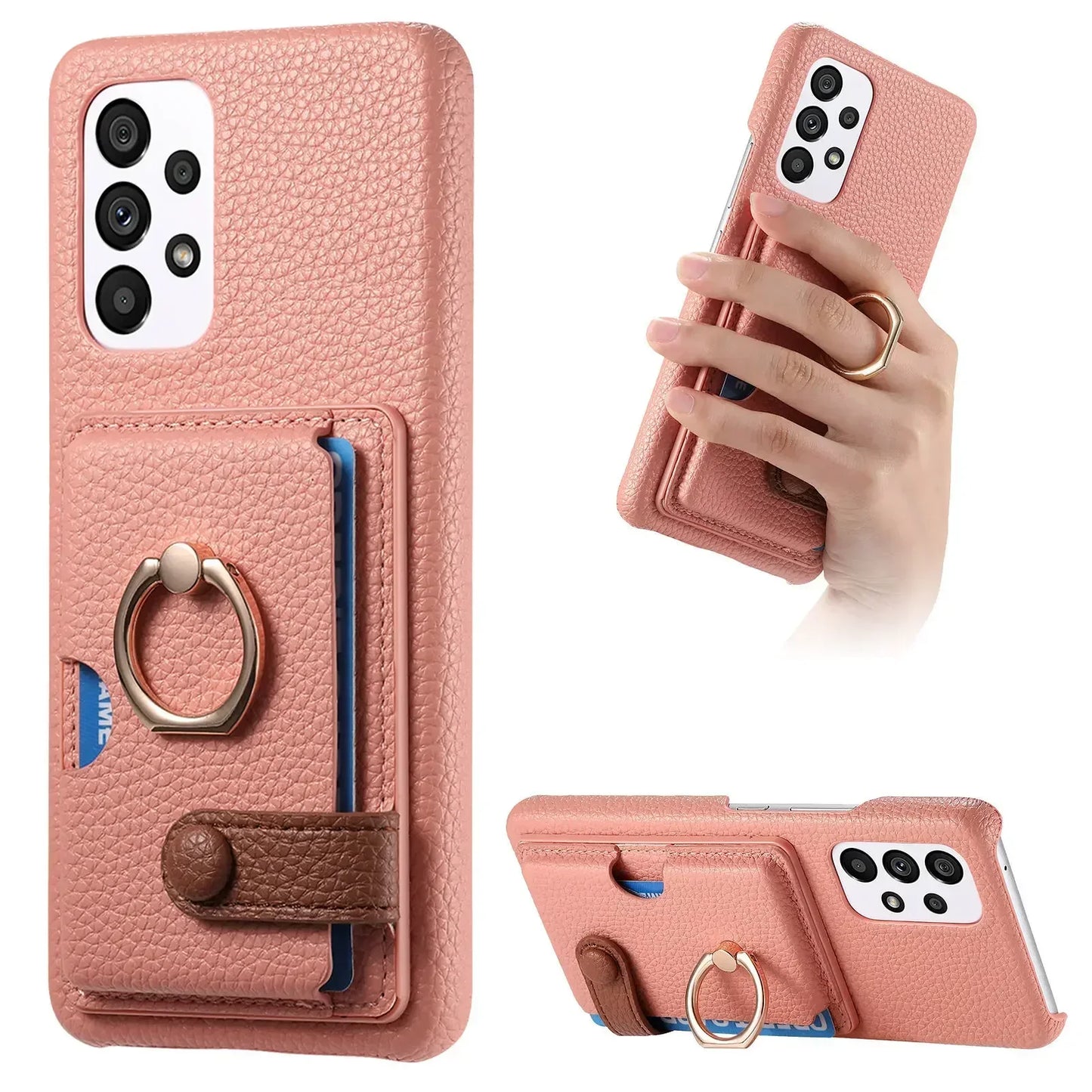 Leather Wallet Phone Case with Ring for Samsung Galaxy Series