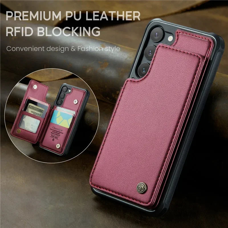 Leather Magnetic Wallet Phone Case with Pocket for Samsung
