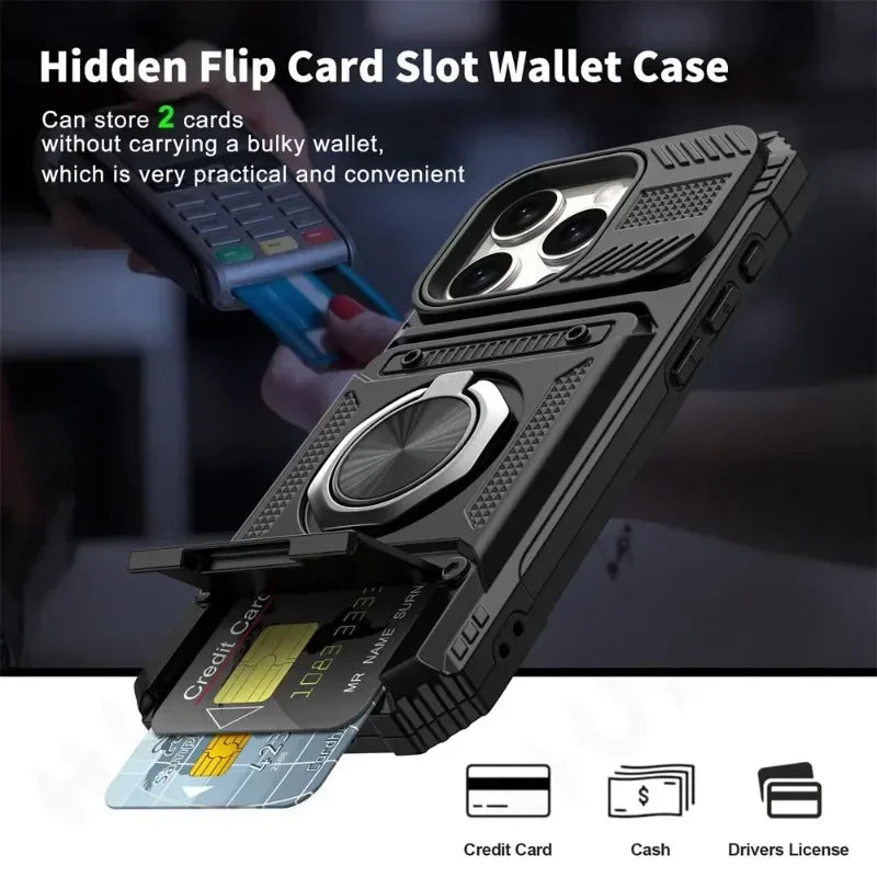 Magnetic iPhone Wallet Case with Ring Kickstand