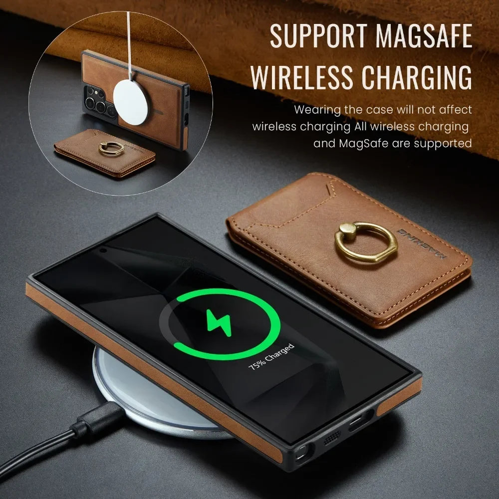 Detachable Magnetic Leather Wallet Case with Card Holder for Samsung