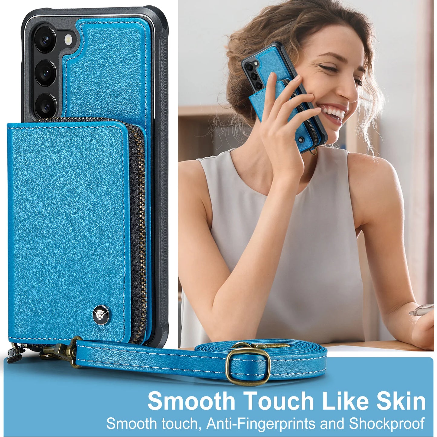 Crossbody Leather Wallet Case with Card Slots for Samsung