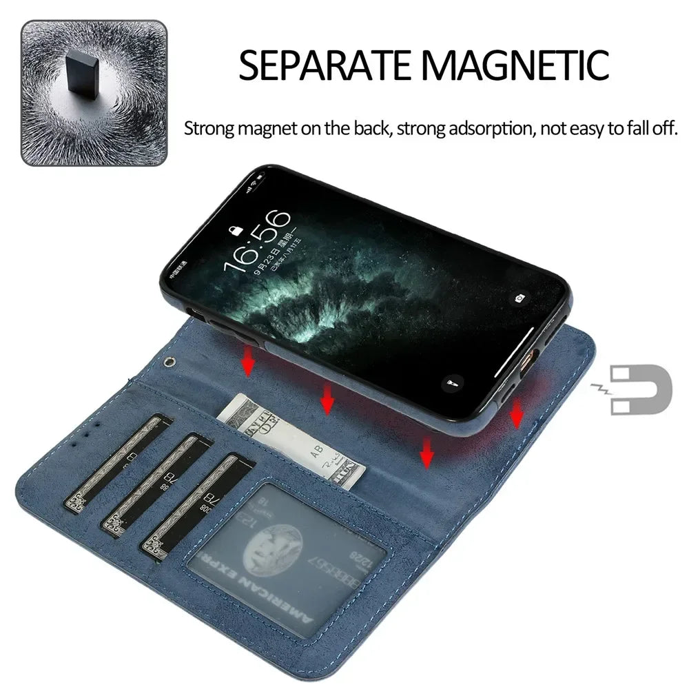 Luxury Leather Flip Wallet Card Case for iPhone