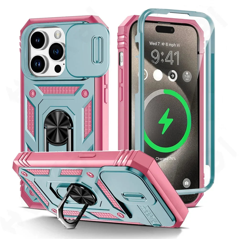 Military Armor iPhone Case with Camera Slide & 360° Stand