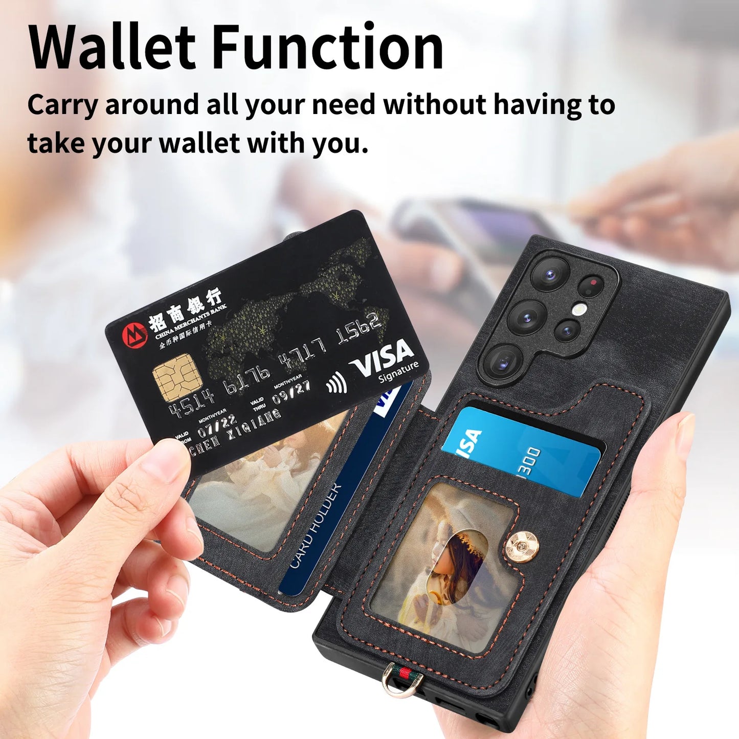Leather Wallet Phone Case with Ring Holder for Samsung
