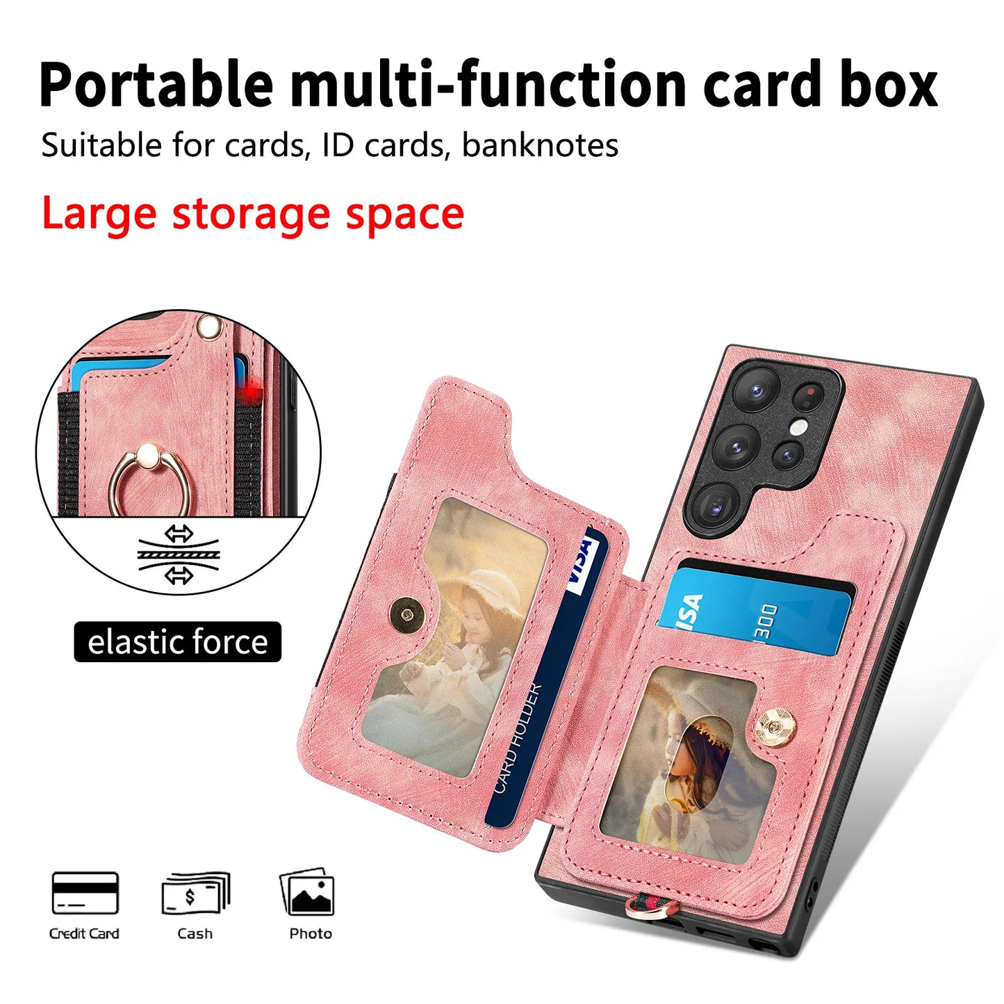 Leather Wallet Phone Case with Ring Holder for Samsung