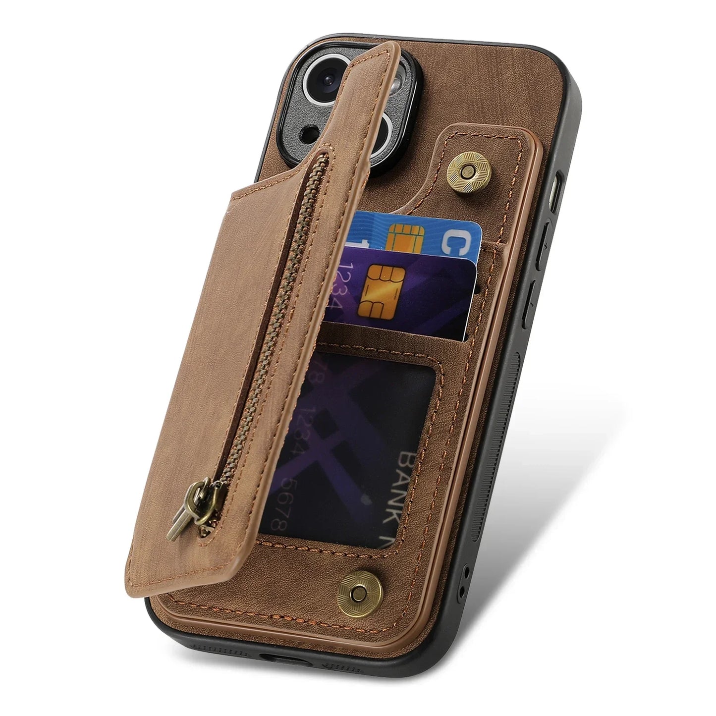 Zipper Wallet Leather Case with Card Slots for iPhone