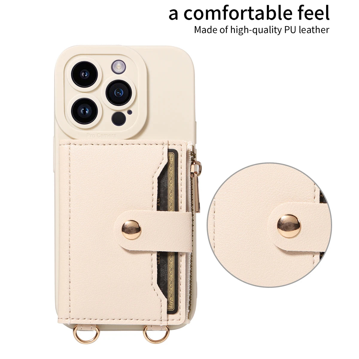 Leather Crossbody Phone Case with Mirror Wallet
