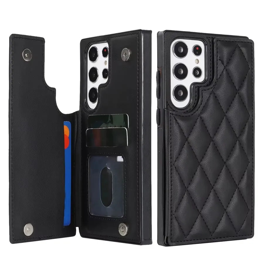Wallet Flip Leather Case with Double Button for Samsung