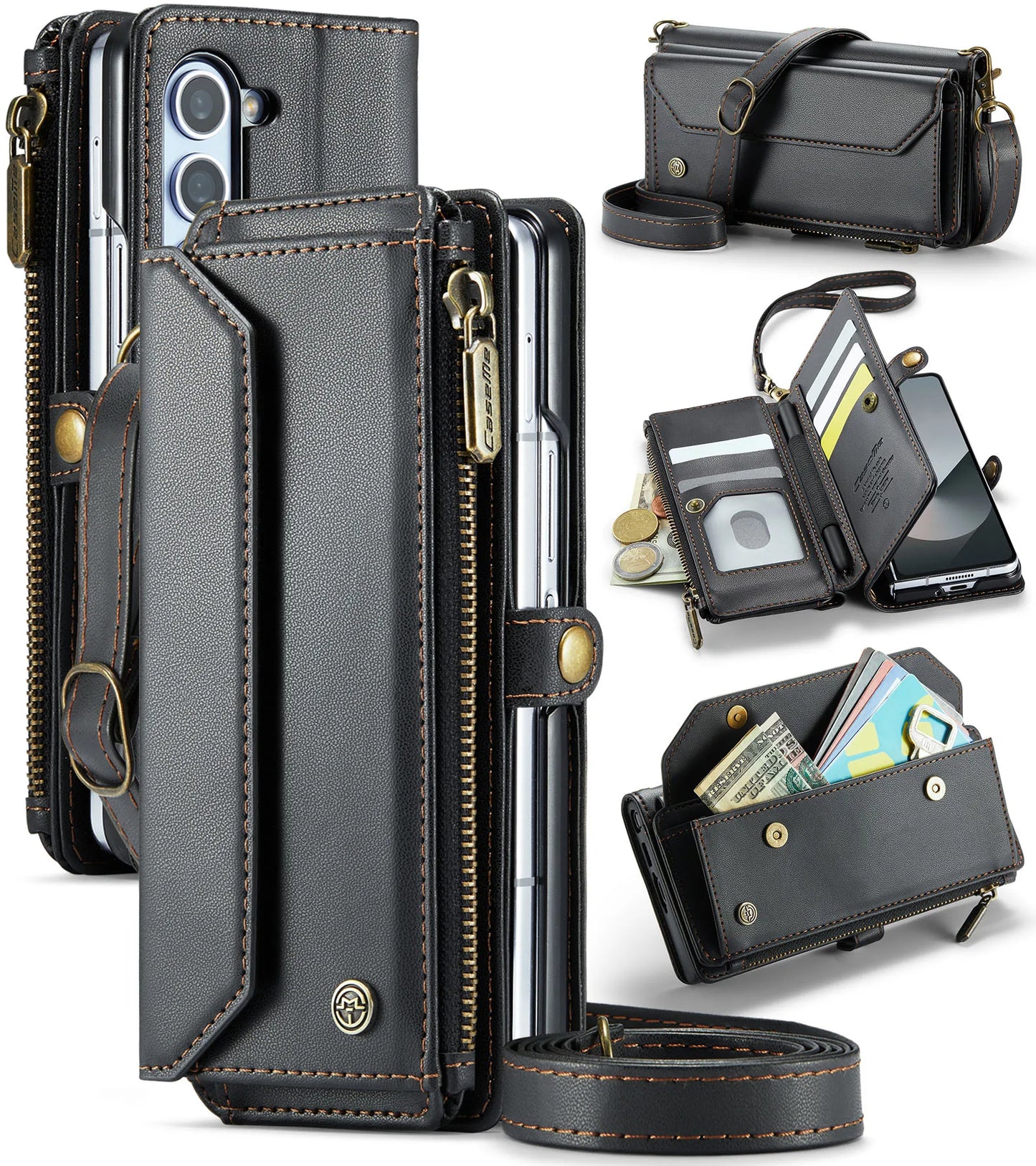 PU Leather Wallet Case with Strap & Card Holder for Galaxy Z Fold
