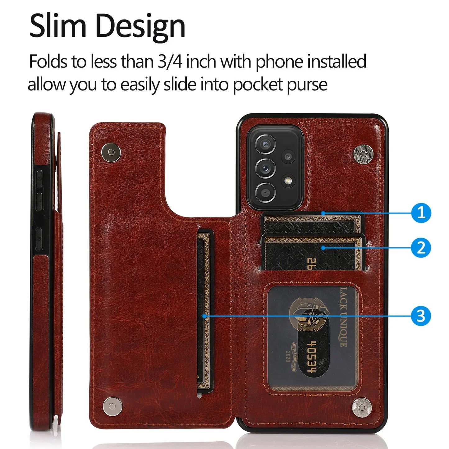Flip Leather Wallet Case with Card Holder for Samsung