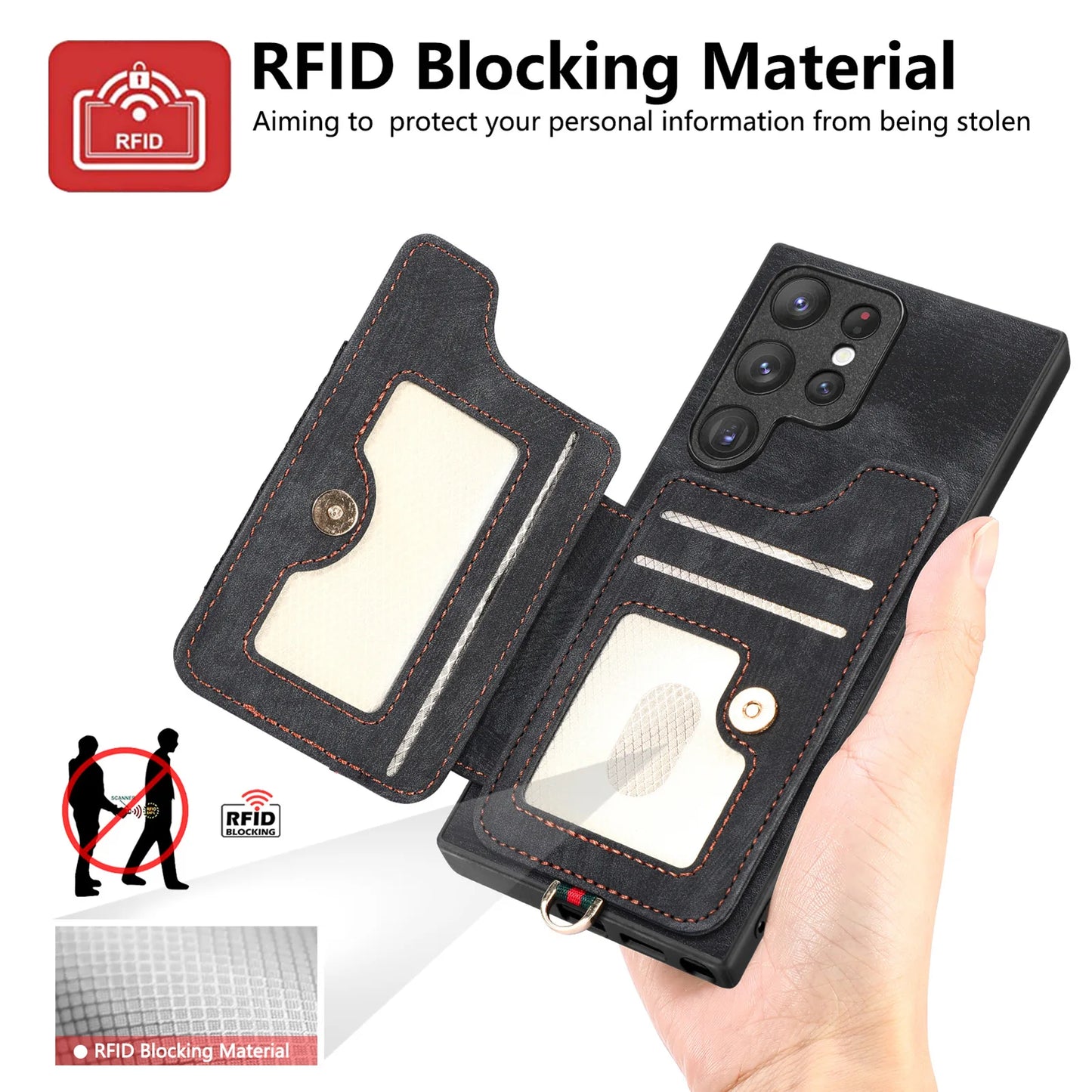 Leather Wallet Phone Case with Ring Holder for Samsung