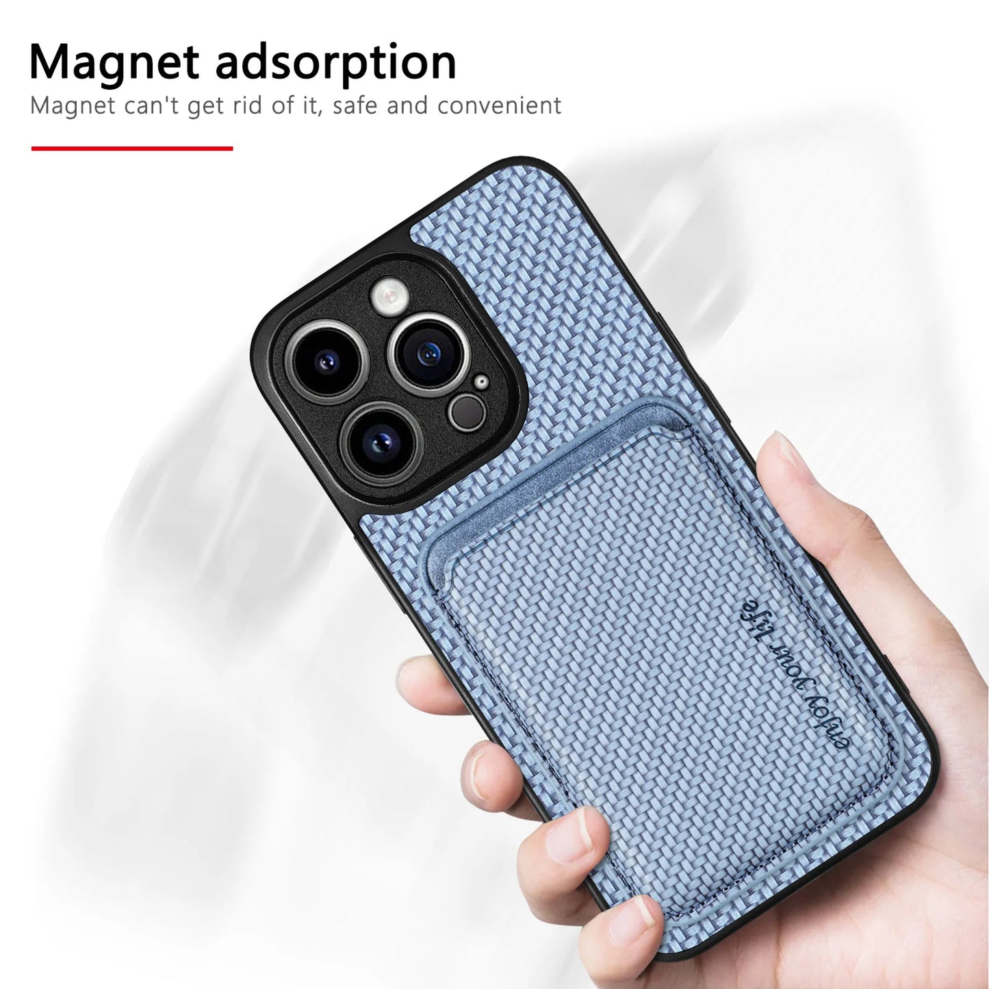 Carbon Fiber PU Leather MagSafe Case with Card Holder for iPhone